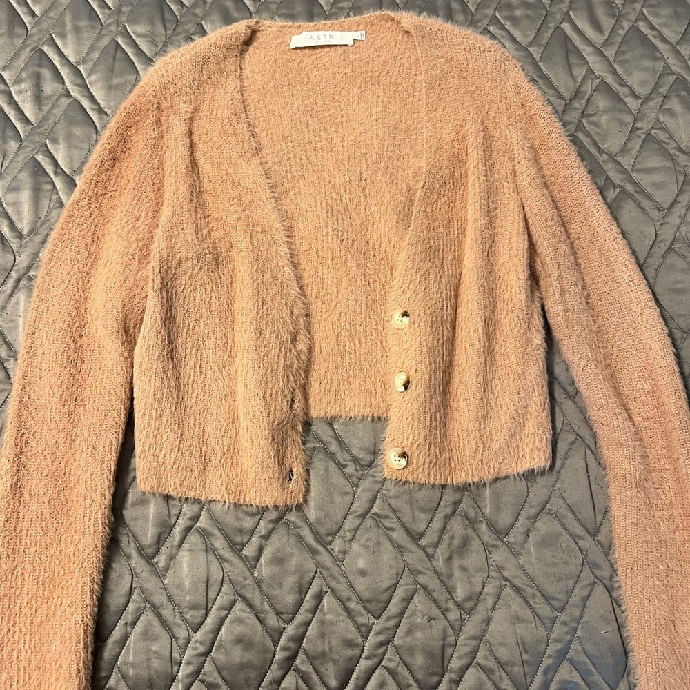 ASTR Light Pink Cardigan & Crop Tank